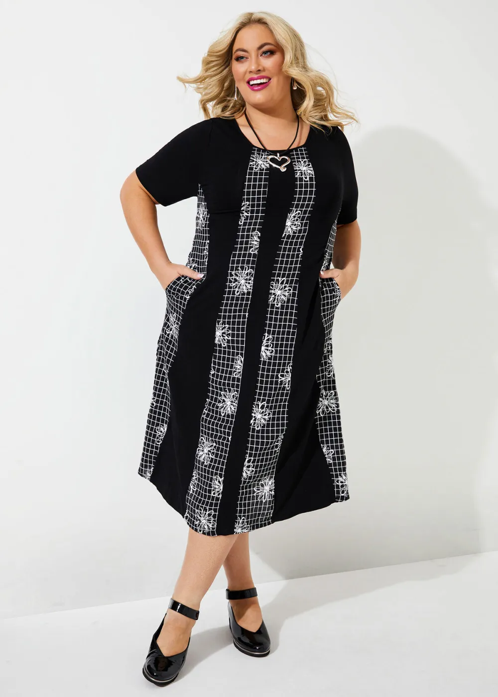 Natural Check Floral Dress
