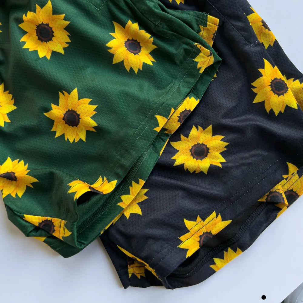 MUAY THAI SHORTS (MID THIGH CUT) SUNFLOWER - BLACK