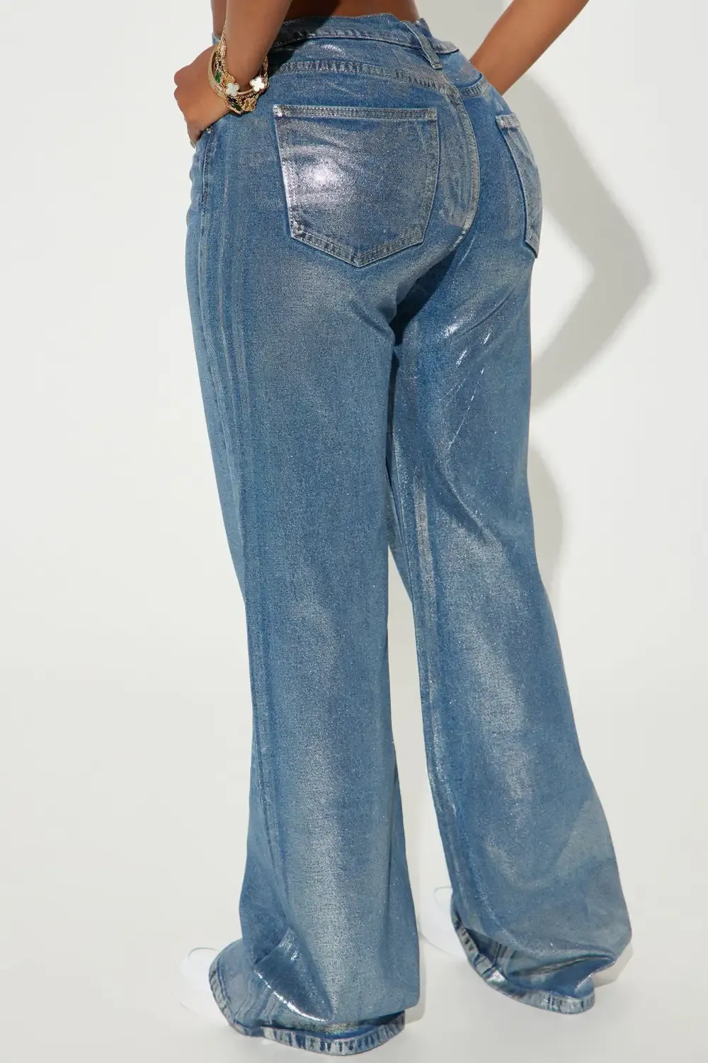 Cold As Ice Foil Print Baggy Jeans - Silver