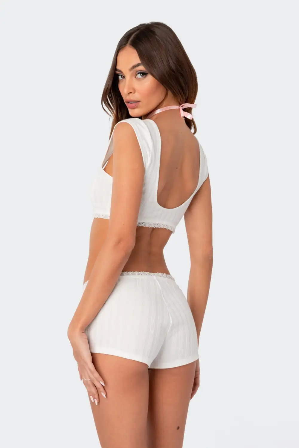 Prissy Pointelle Open Back Crop Top