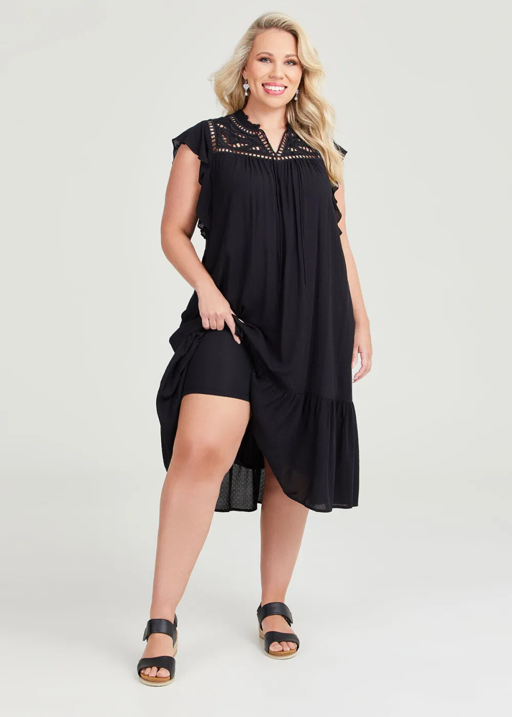 Natural Dobby Cutout Dress