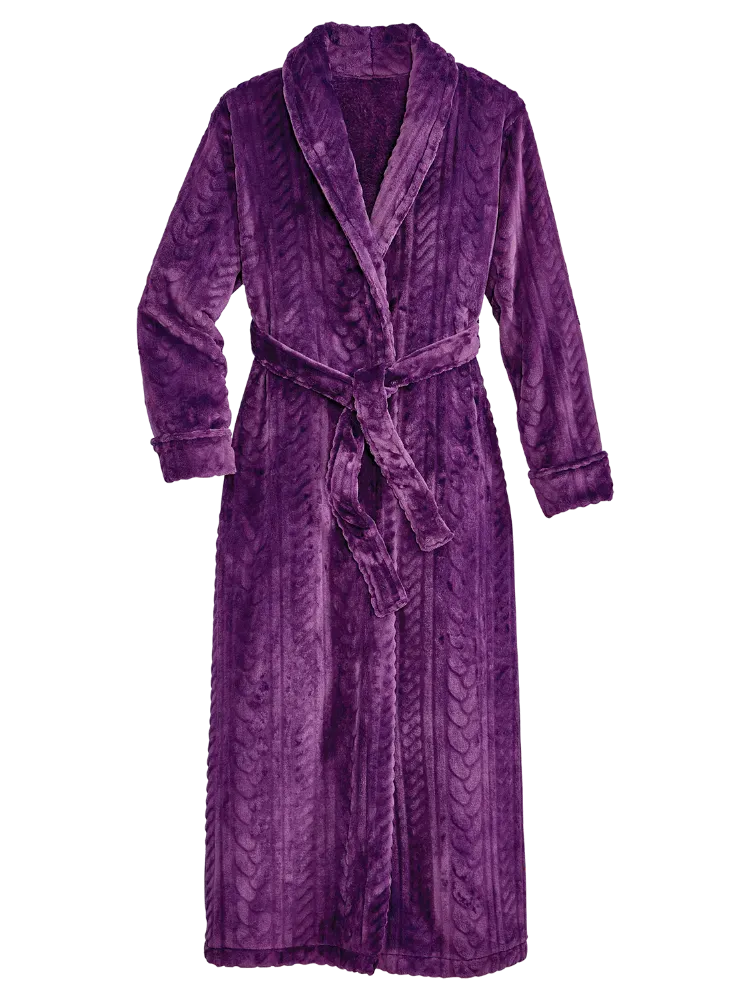 Women's Plush Cable Fleece Robe