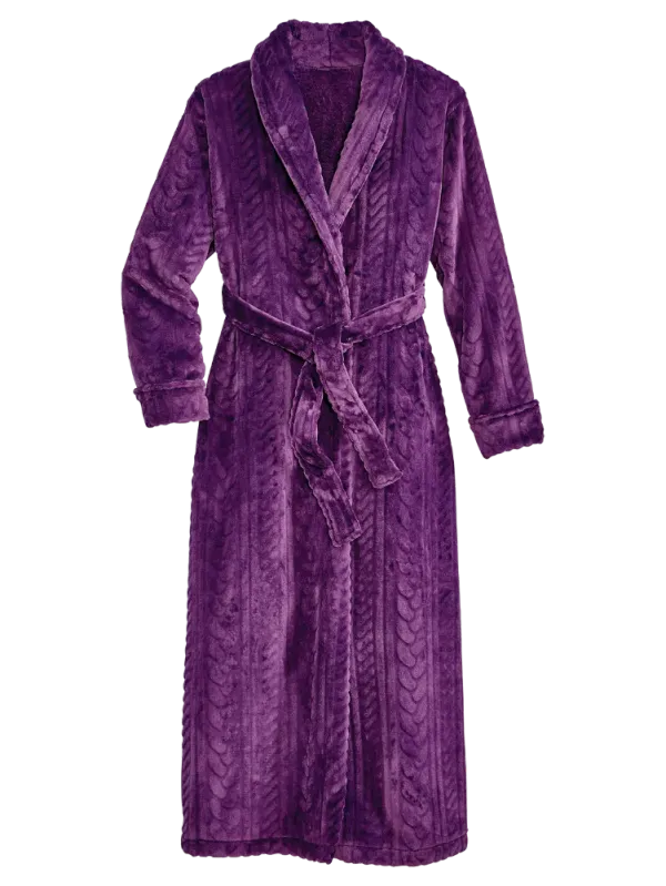 Women's Plush Cable Fleece Robe