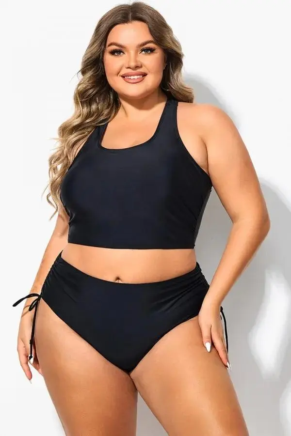 Black Scoop Neck Racerback Shirred Bikini Top