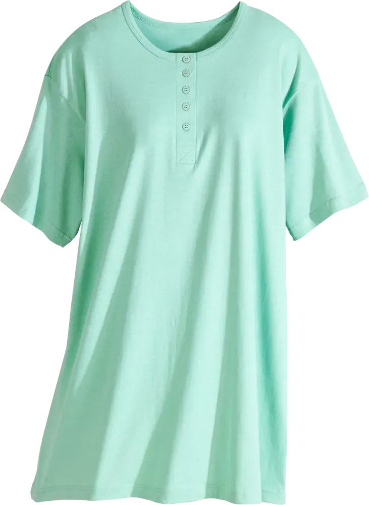 Comfort Knit Jersey Knit Henley-Style Shortie Nightgown