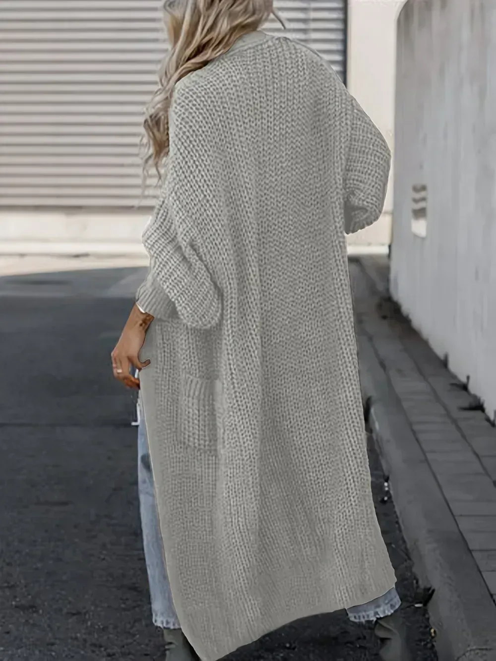Plus Size Casual Cardigan, Women's Plus Solid Long Sleeve Open Front Cardigan With Pockets