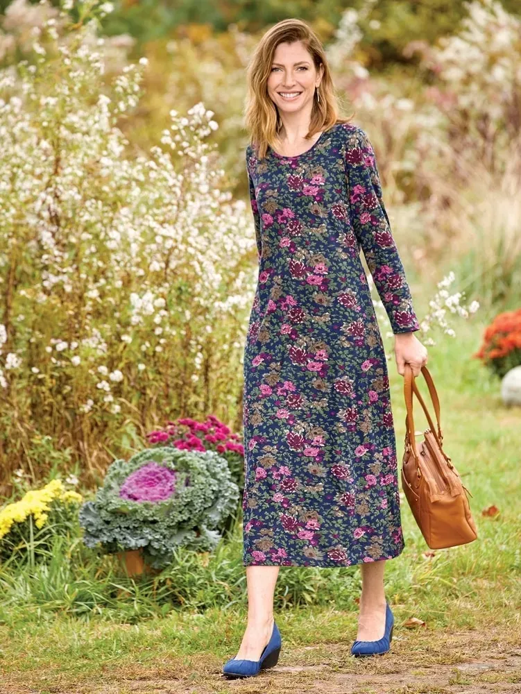 Floral Cotton Knit A-Line Dress