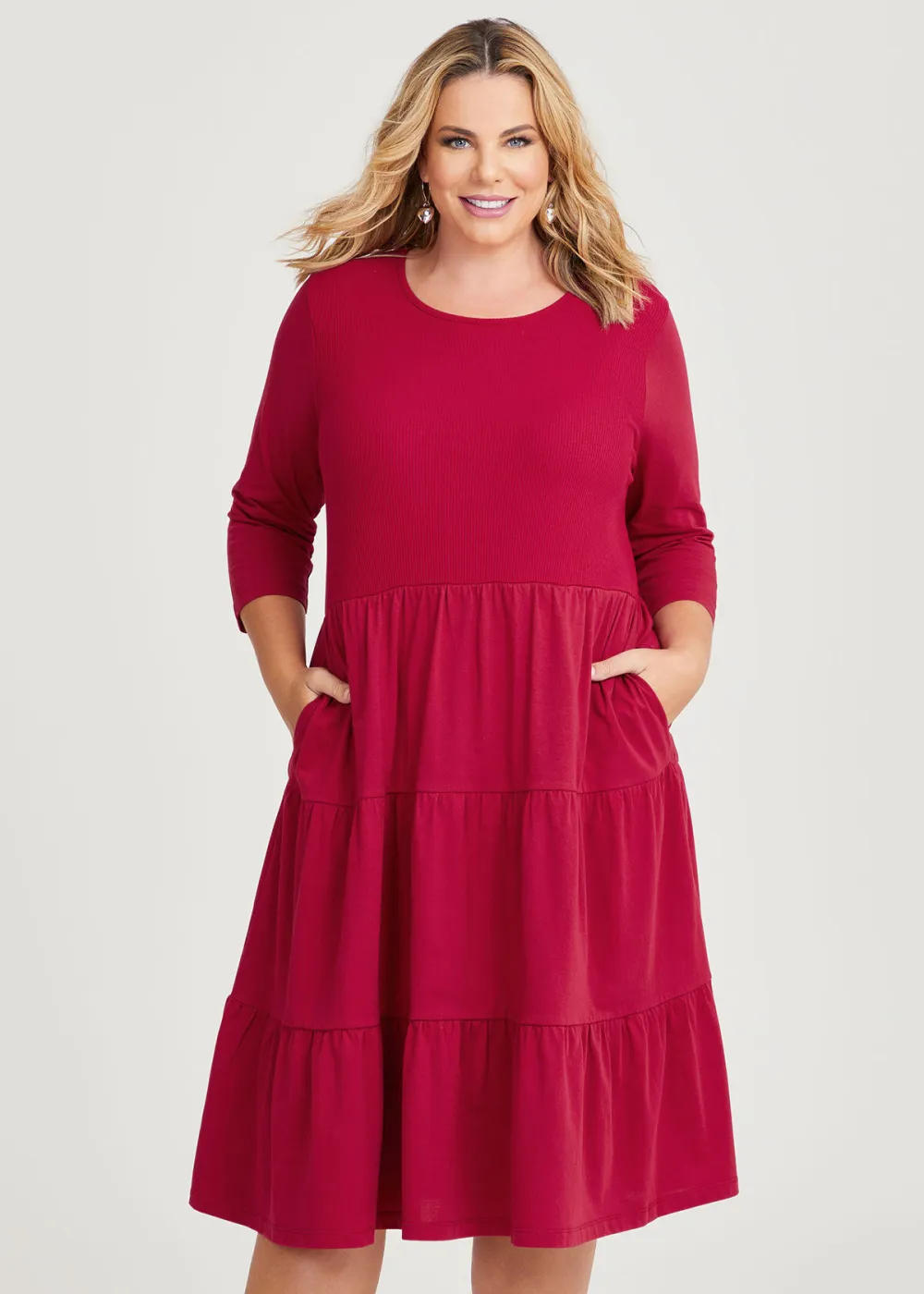 Cotton Rib Tiered Dress