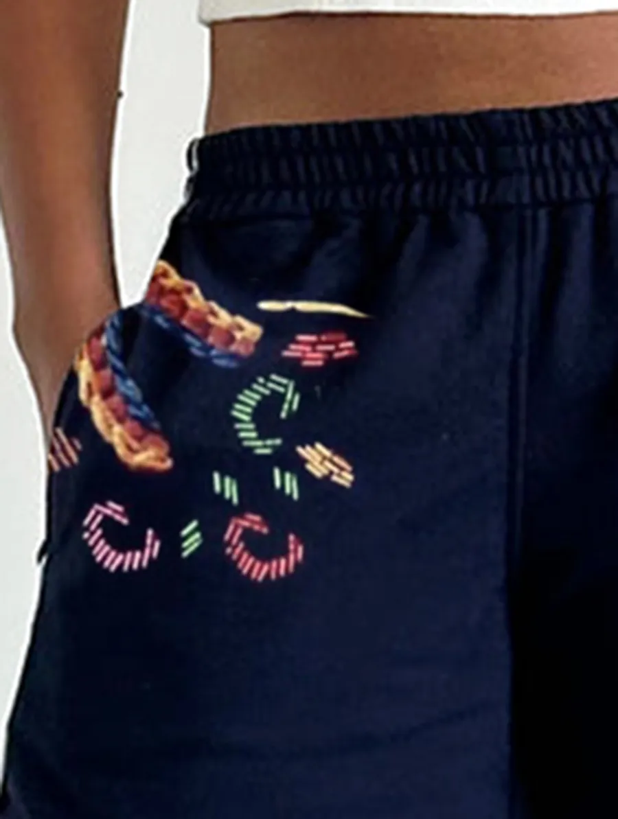 Short In Navy With White Piping With M Emb