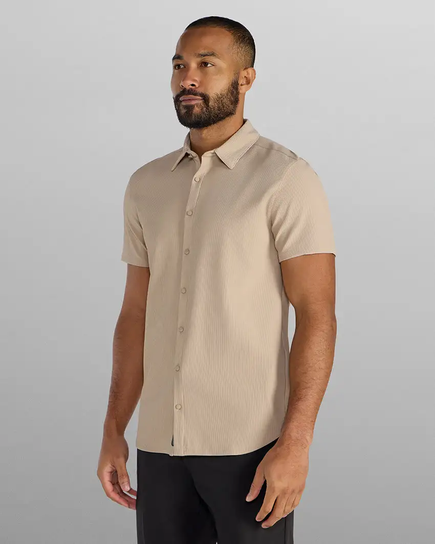 Ribbed+ Short Sleeve Button Down