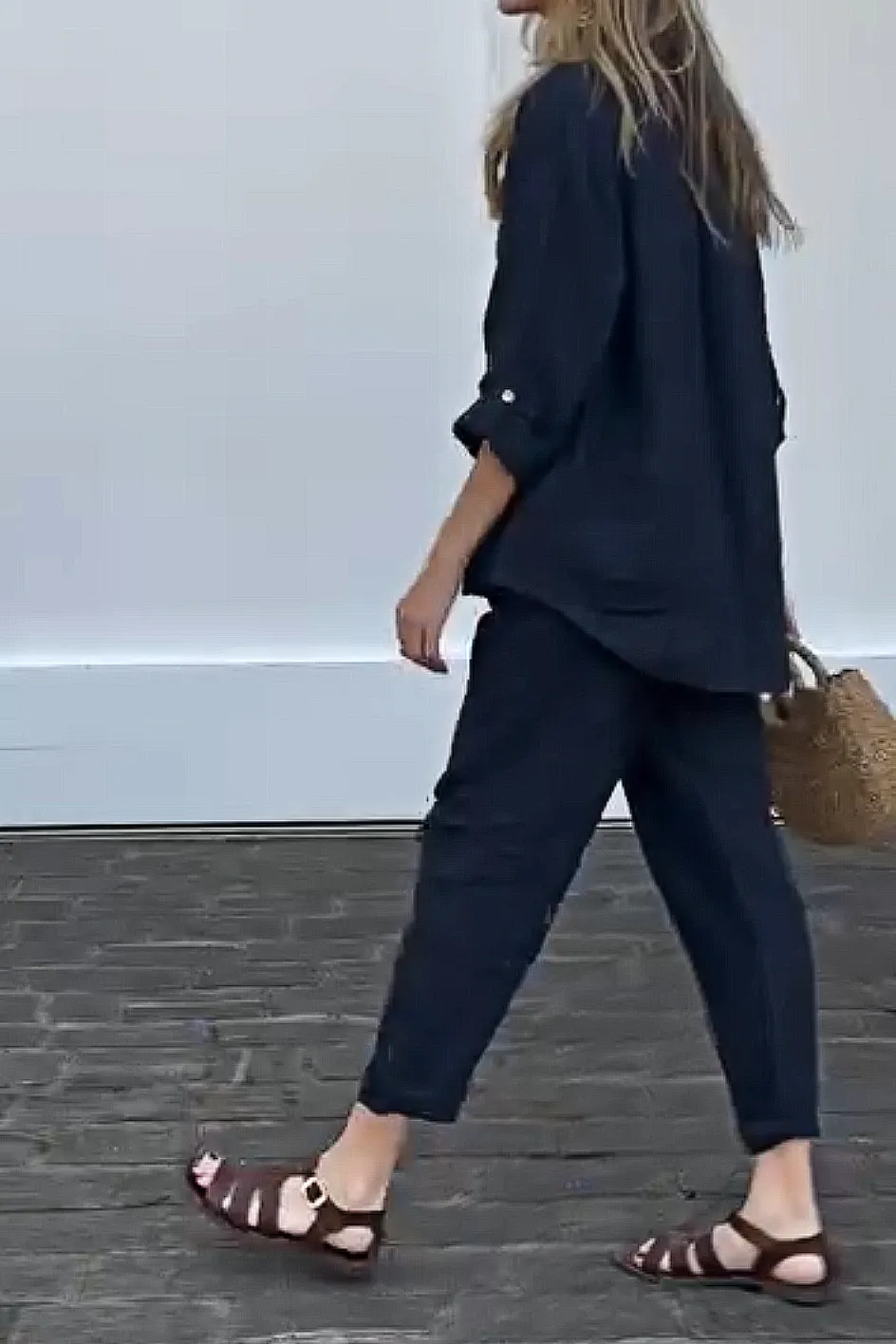 Women'S Casual Cotton And Linen Top And Pants Two-Piece Set