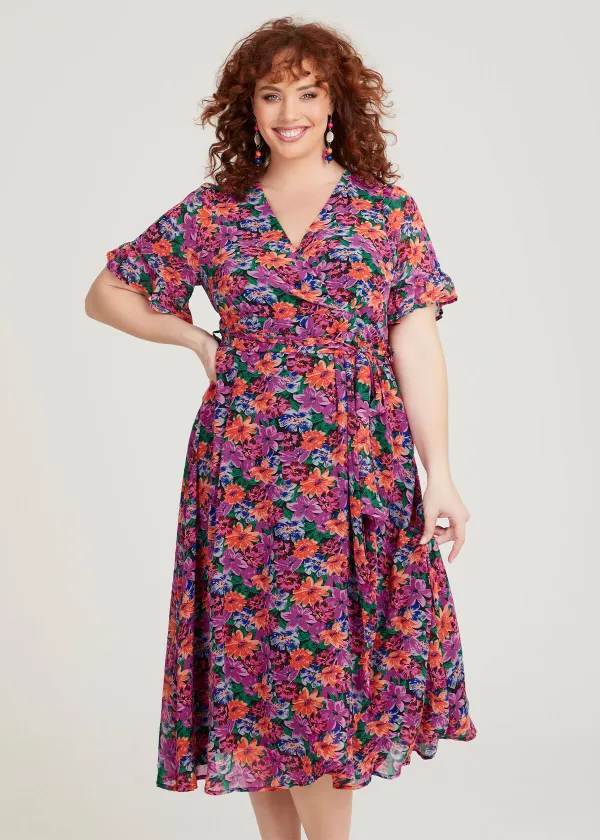 Ditsy Floral Chiffon Wrap Dress