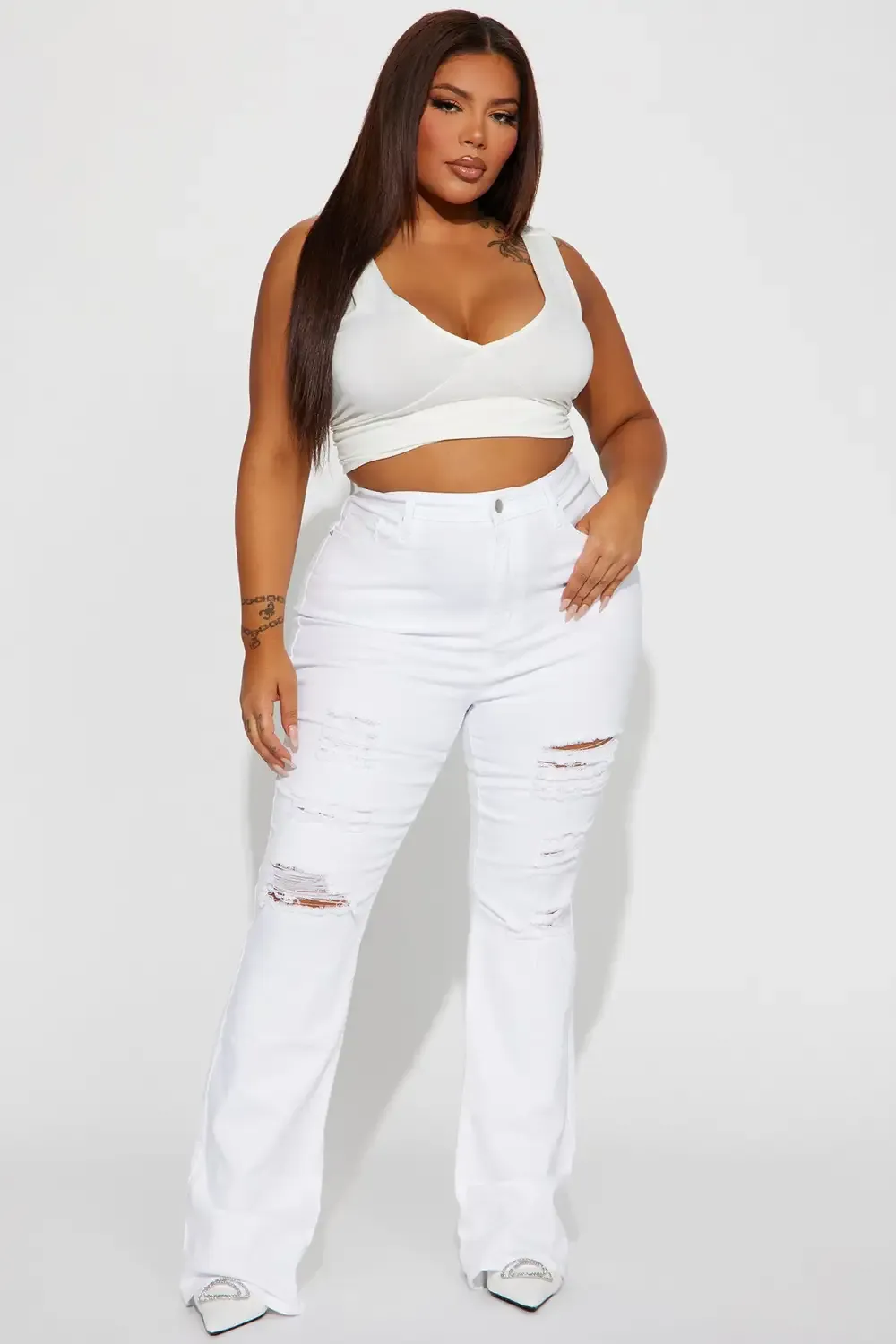 Summer Honey Ripped Stretch Bootcut Jeans - White