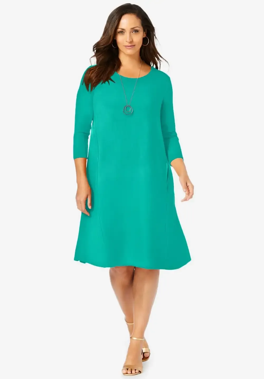 Stretch Knit Three-Quarter Sleeve T-shirt Dress