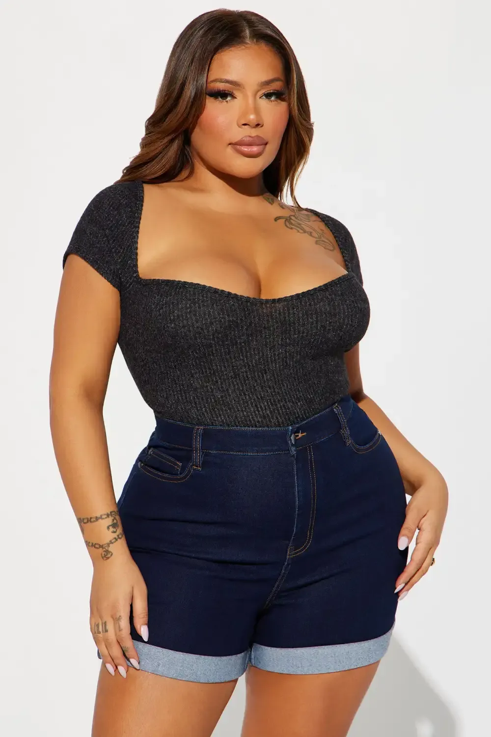 Call You Back Short Sleeve Bodysuit - Black