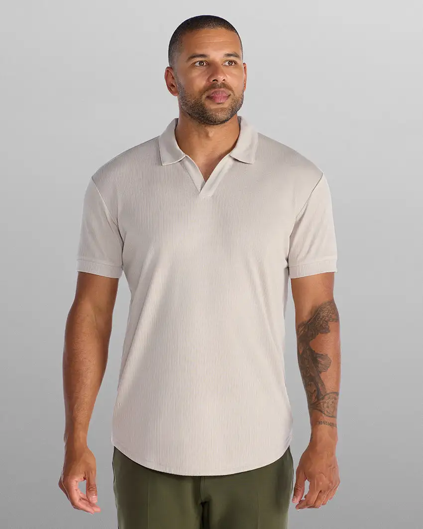 Ribbed Short Sleeve Open V Polo
