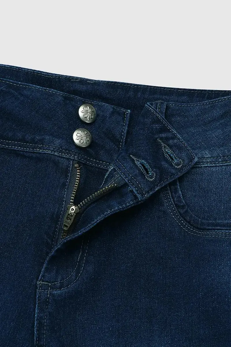 Wash Button Detail High Waist Bermuda Denim Shorts