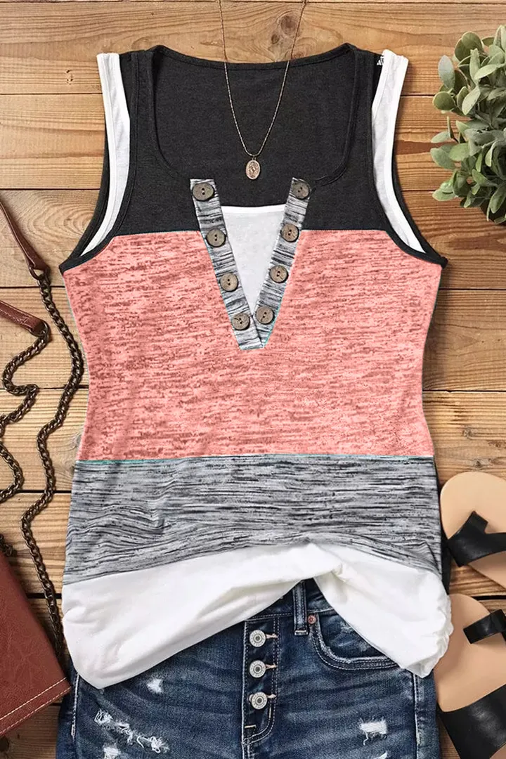 Colorblock Button Front 2-In-1 Tank Top