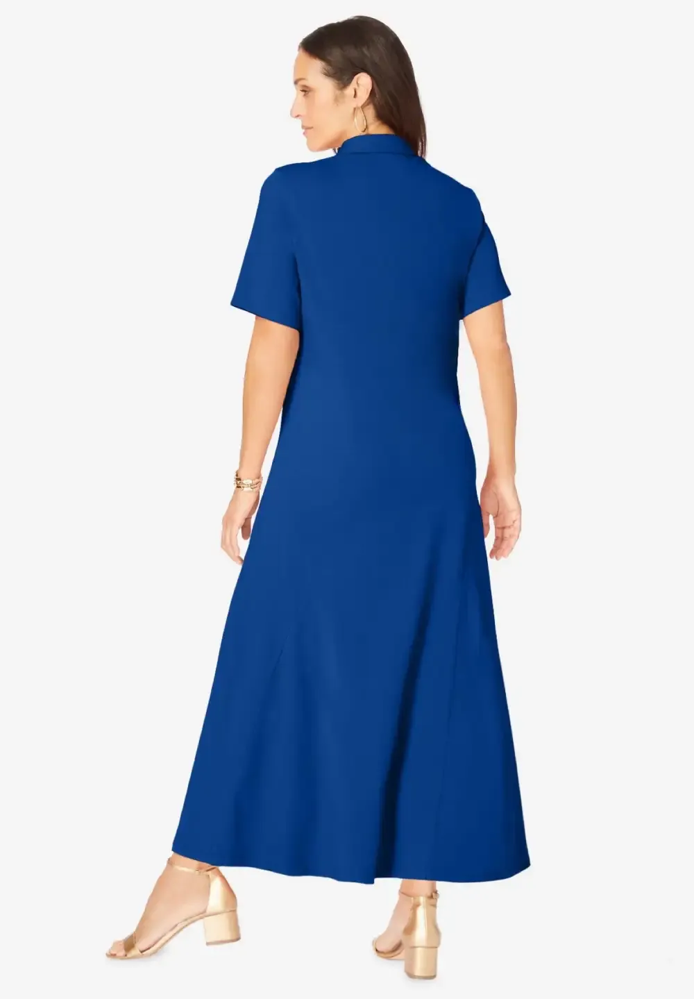 Stretch Cotton Button Front Maxi Dress