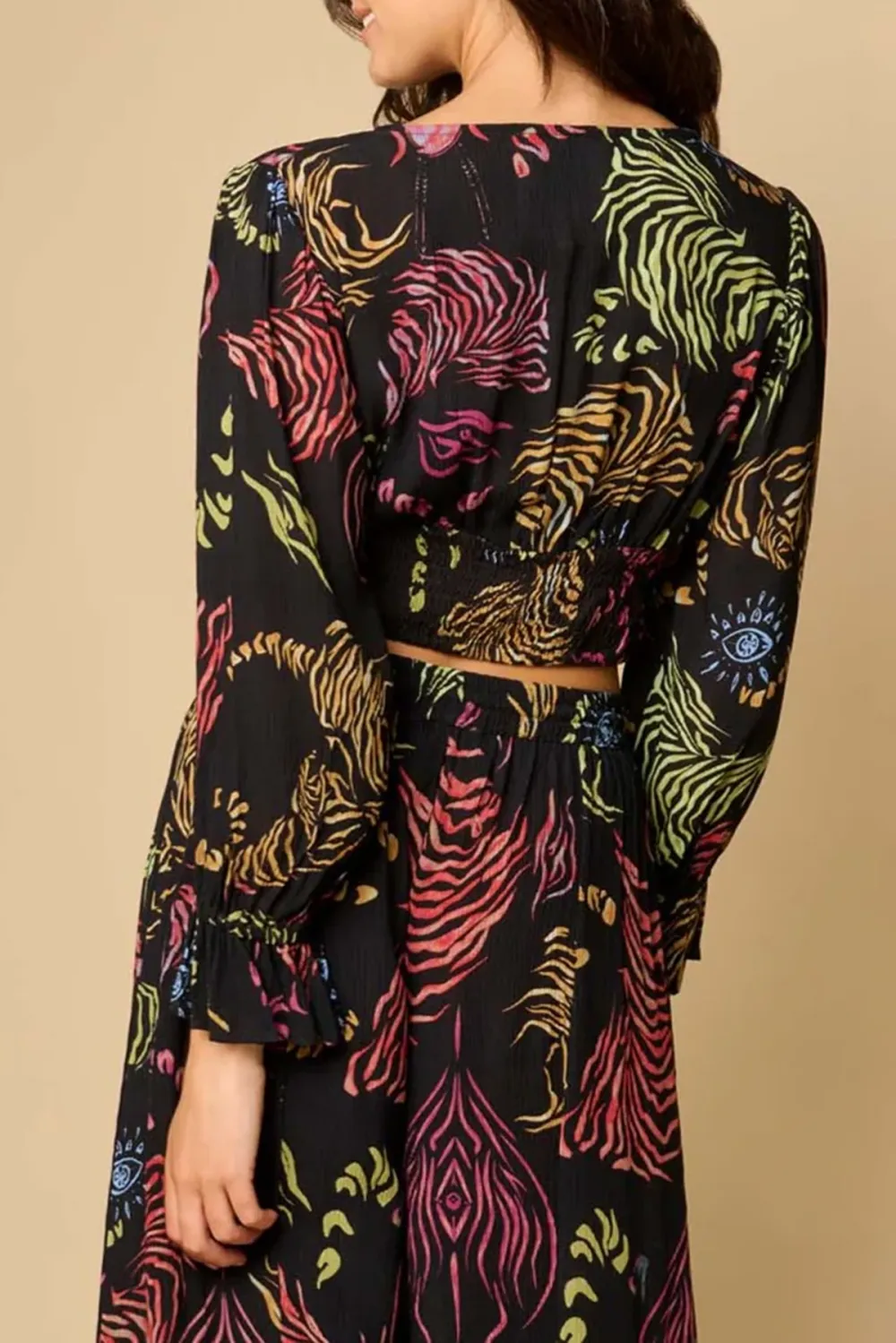Black Tropical Print Crop Top