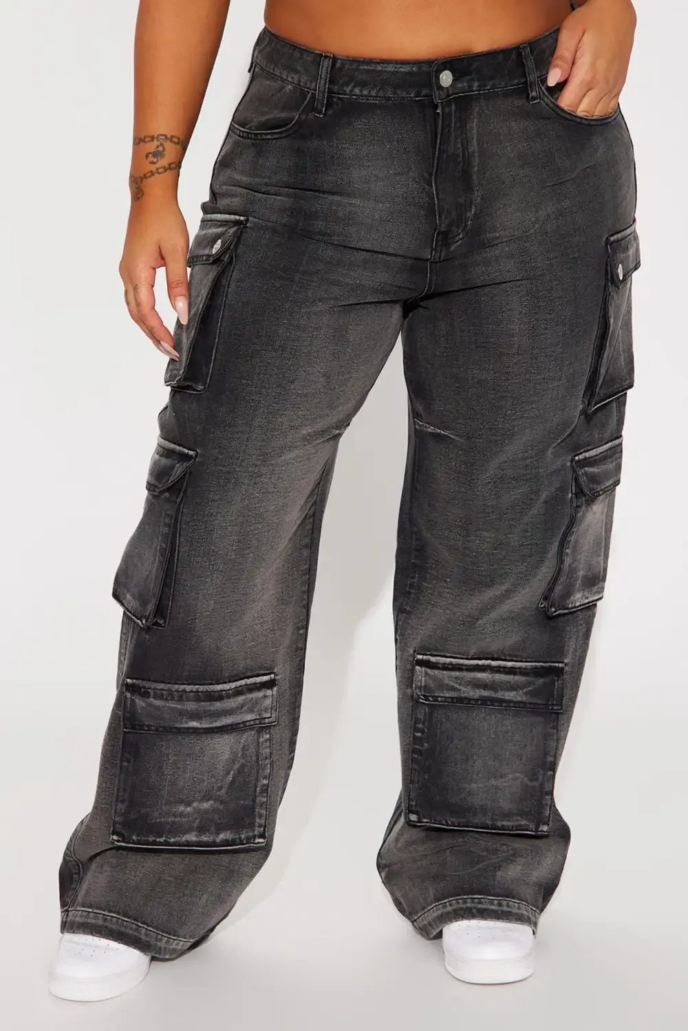 Settle Down Non Stretch Cargo Jeans - Black