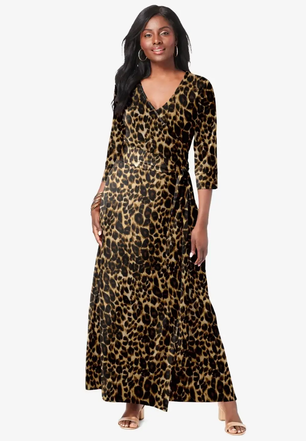 Stretch Knit Faux Wrap Maxi Dress