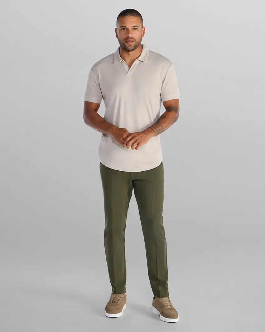 Ribbed Short Sleeve Open V Polo