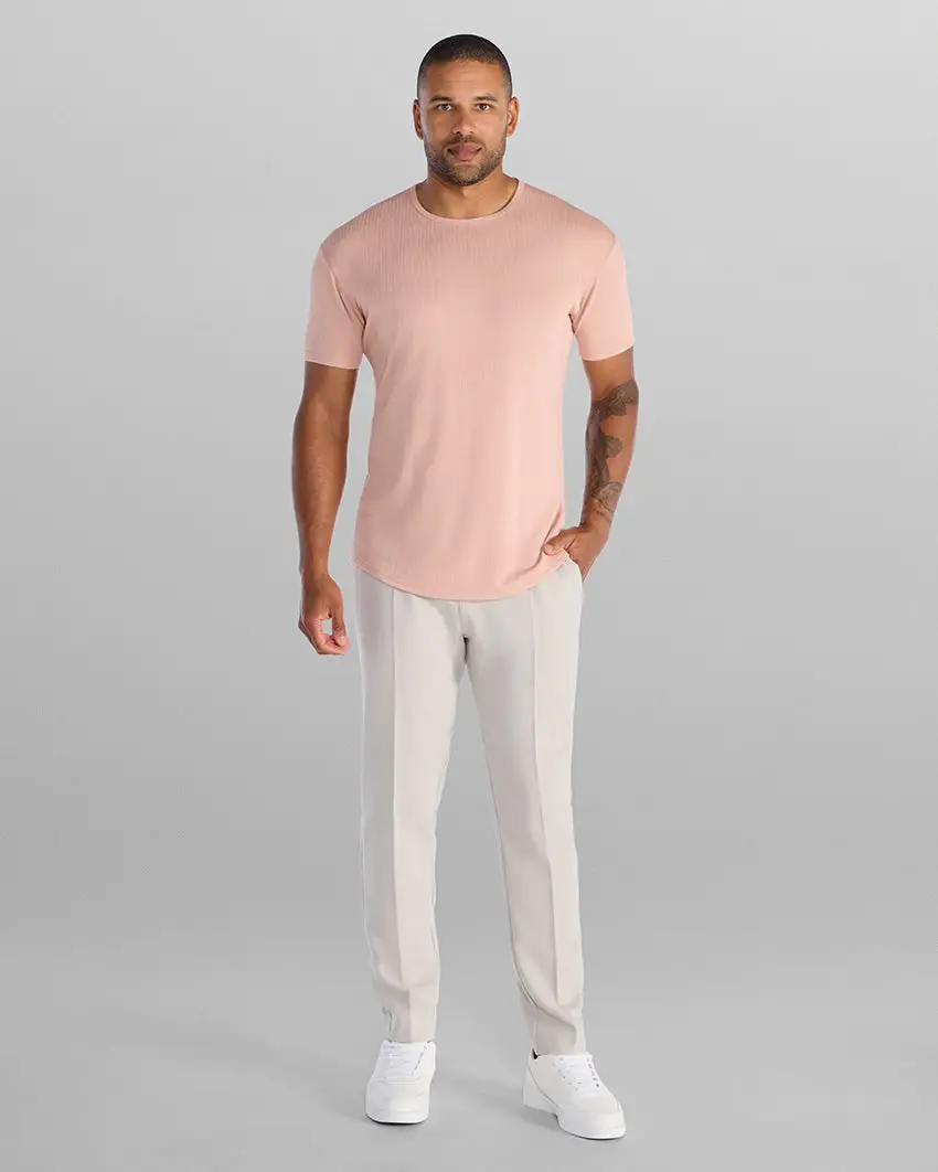 Ribbed Short Sleeve Drop-Cut