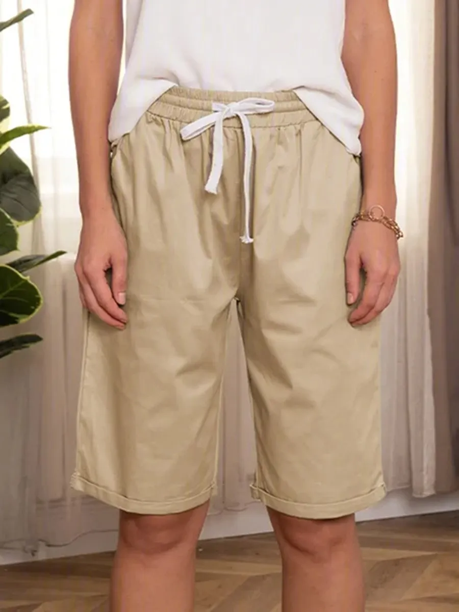 Summer Casual Solid Color Five-Part Pants For Women