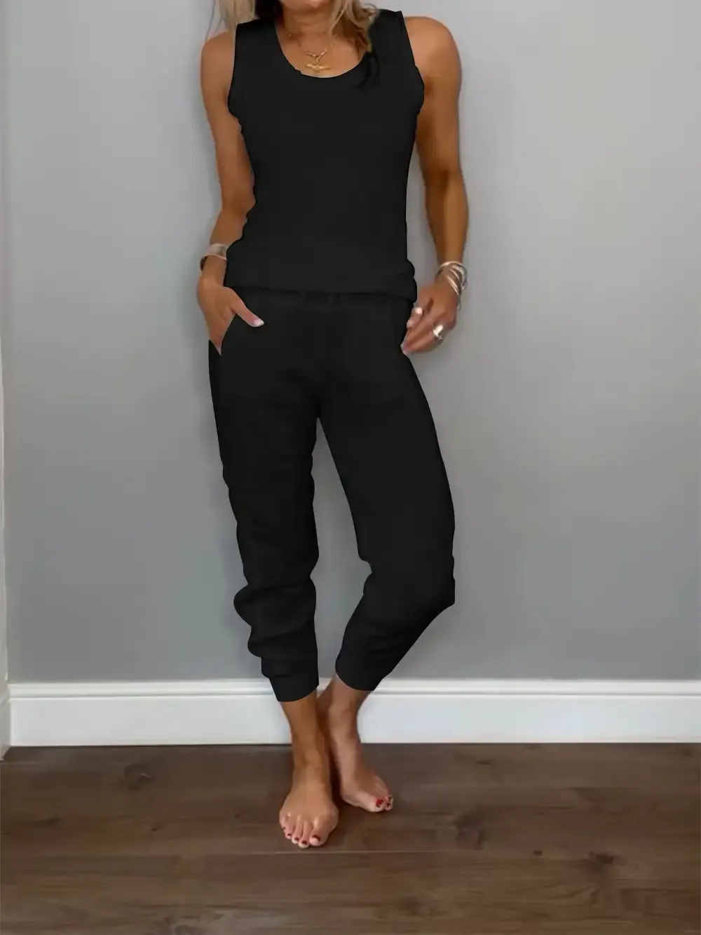 Women's Daliy Summer Cotton and Linen Casual Two-piece Set