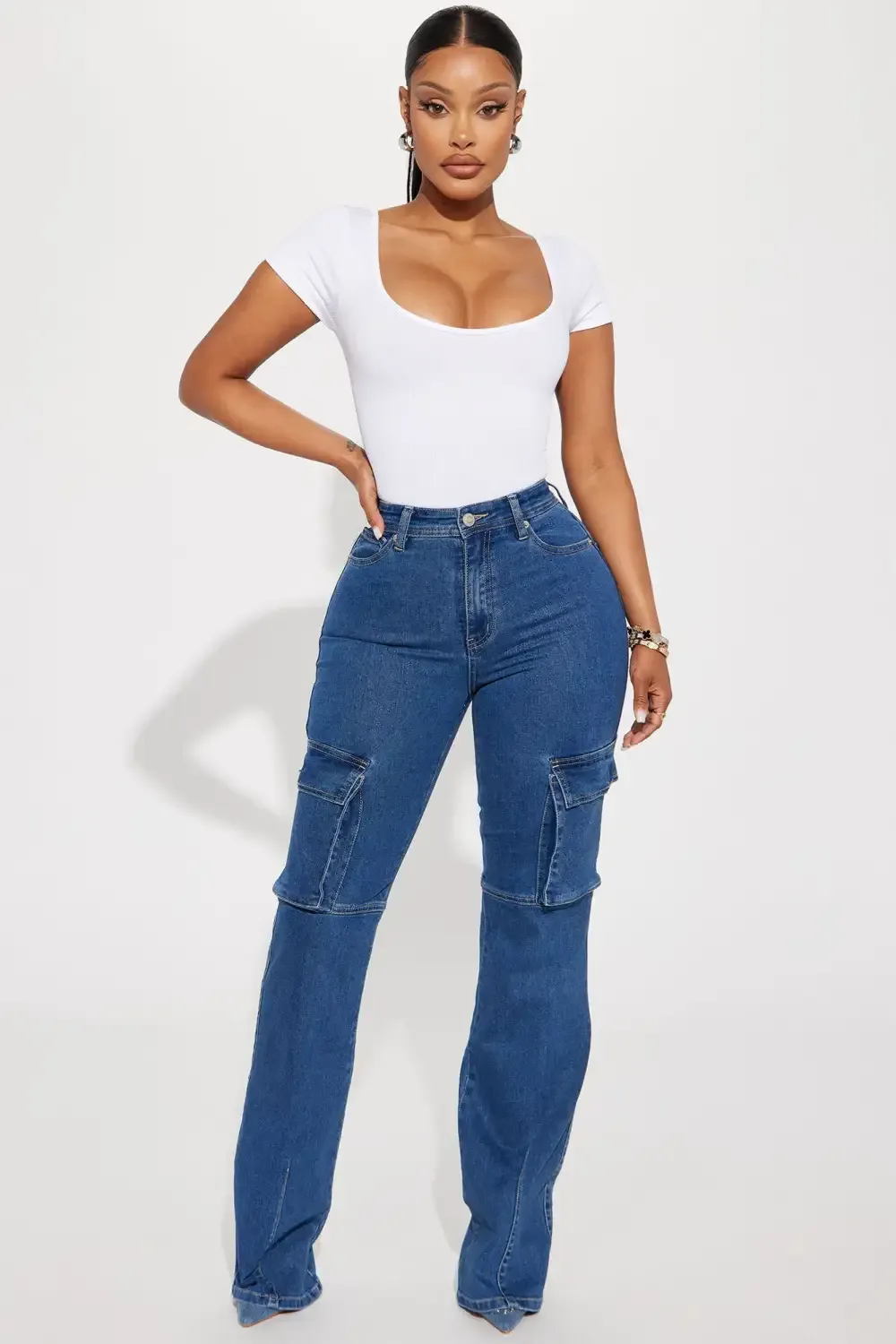 Got My Way Stretch Cargo Bootcut Jean - Dark Wash