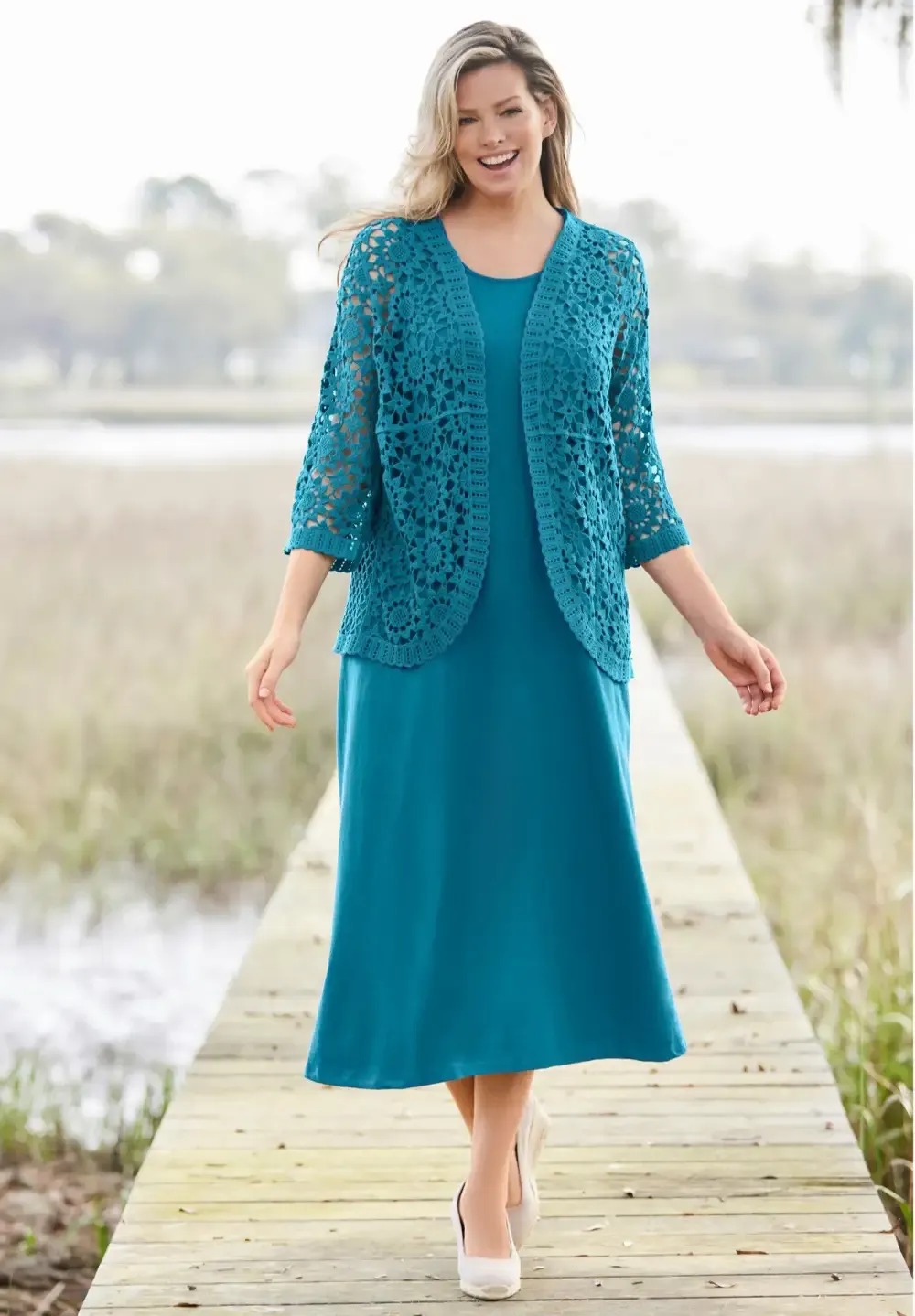 Curved Hem Pointelle Cardigan