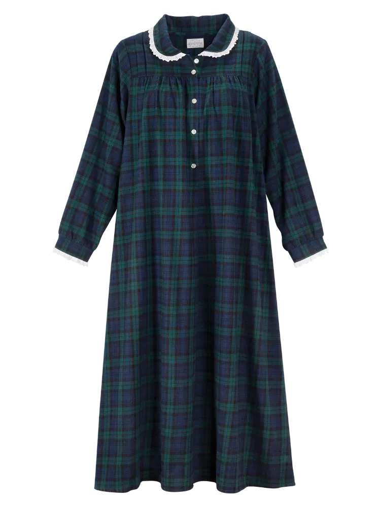 Lanz Classic Plaid Cotton Flannel Nightgown
