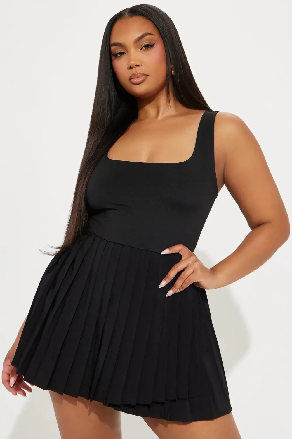 Serve It Tennis Pleated Mini Dress - Black
