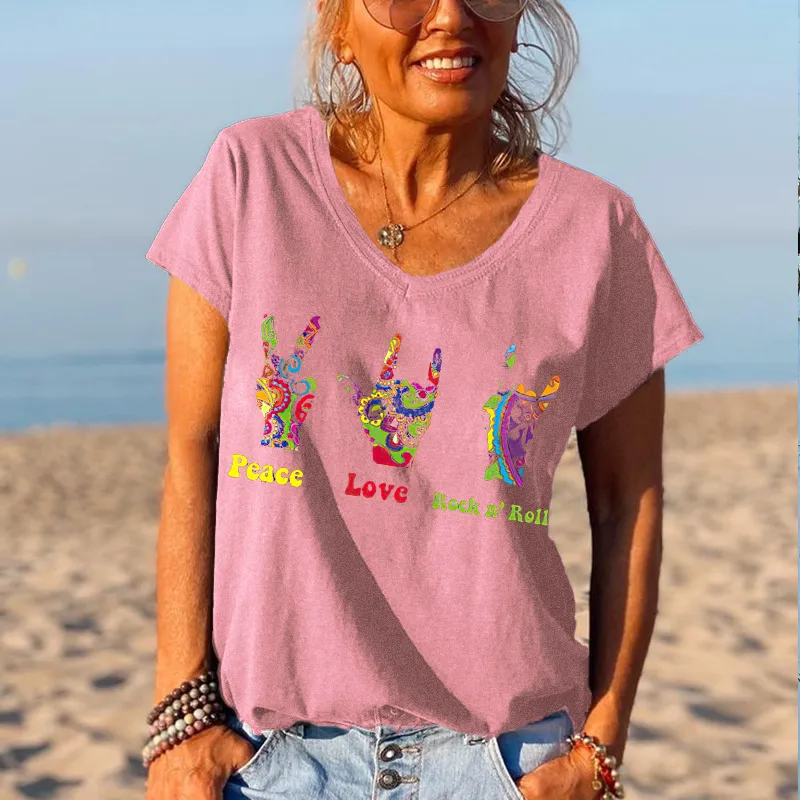 Peace Love Rock N'roll Featured Printed Graphic Tees