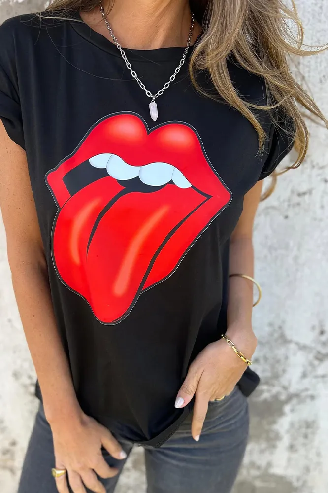Women's  lip pattern casual T-shirt