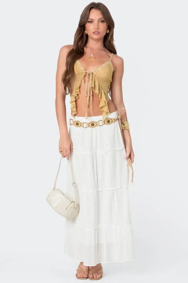 Yola Embroidered Tie Front Top