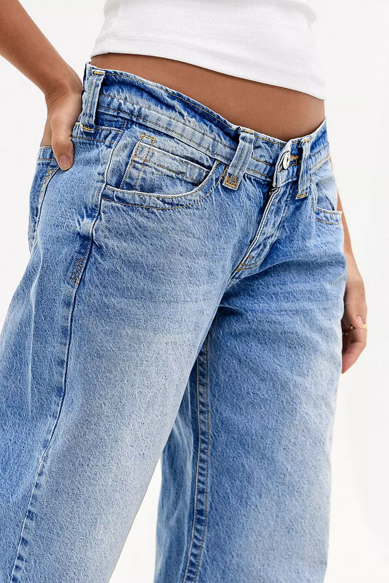Wash Straight Leg Low Rise Jeans