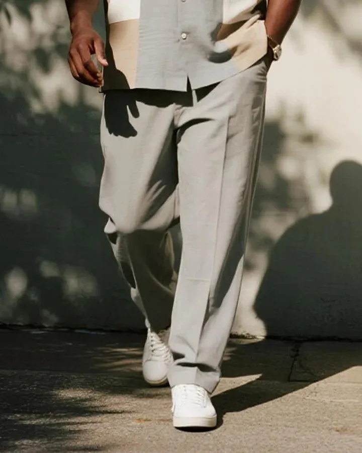Big & Tall Men's Business Geometric Short Sleeve Shirt and Pants Suit