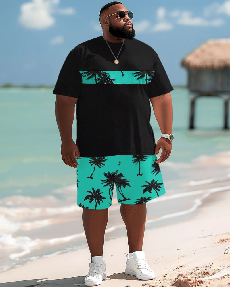 Big Guys Hawaiian Coconut Tree Short Sleeve Tee And Shorts Set