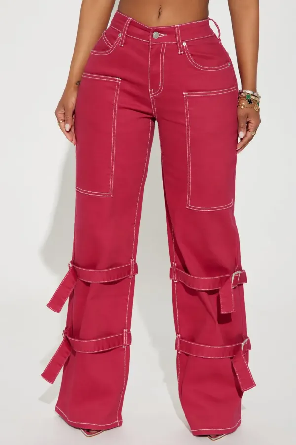 In My Memories Stretch Straight Leg Jeans - Raspberry