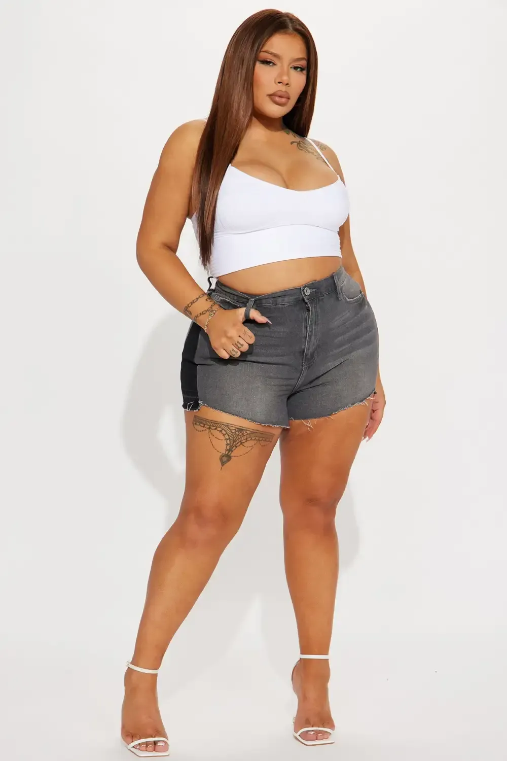 Got A Crush Non Stretch Cut Off Denim Shorts - Black Wash
