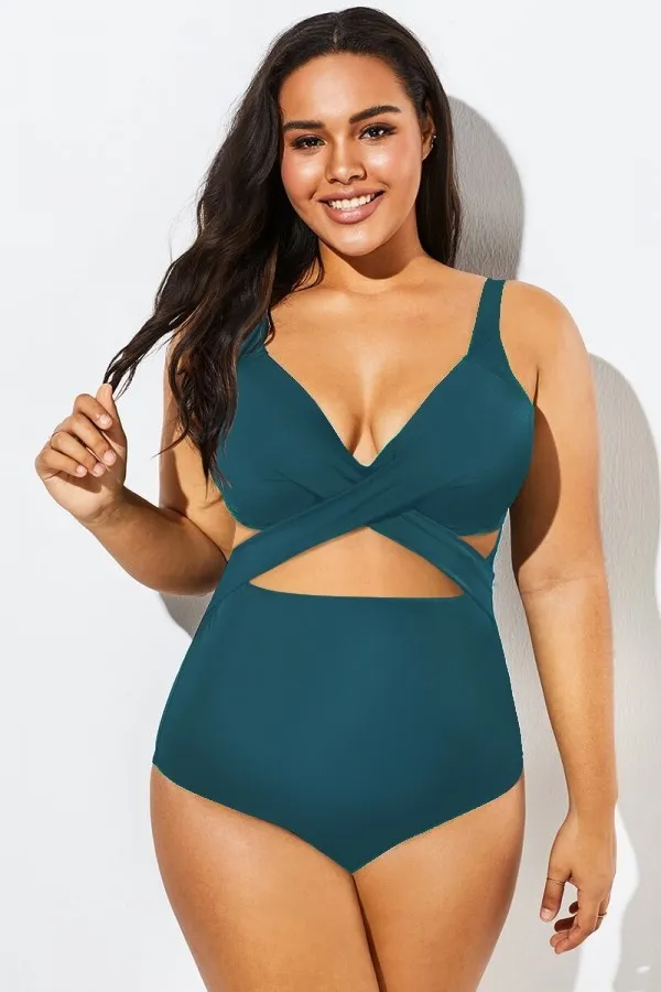 Black Cut Out Mesh Underwire One Piece Swimsuit