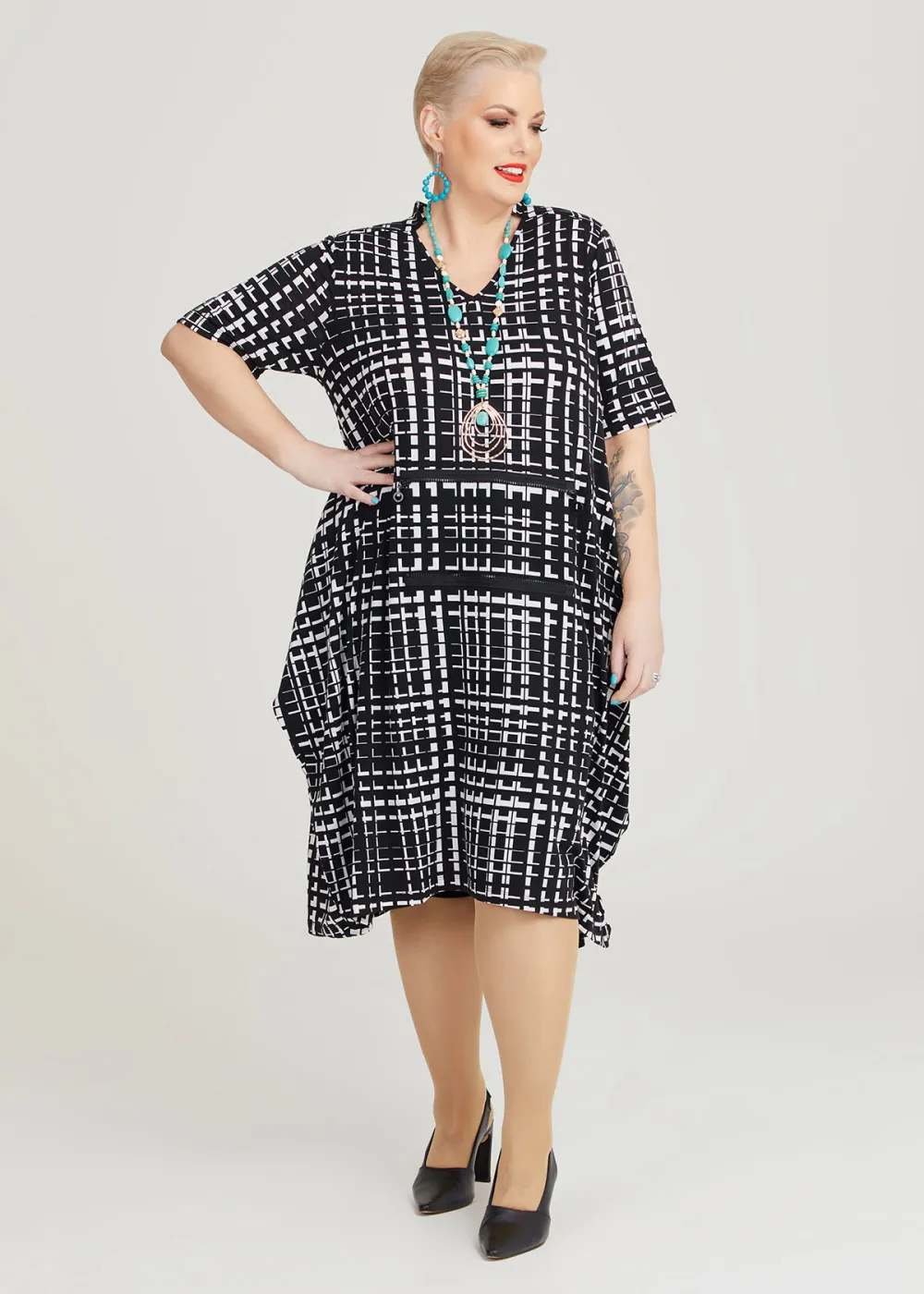 Check Luna Zip Detail Dress