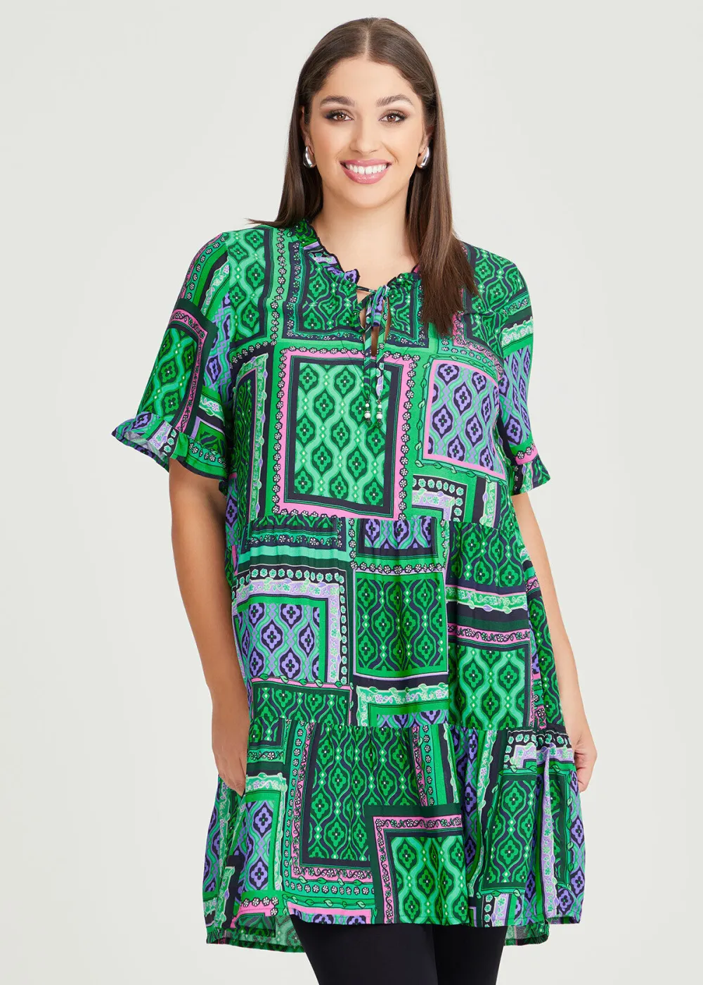 Tile Print Natural Tier Tunic