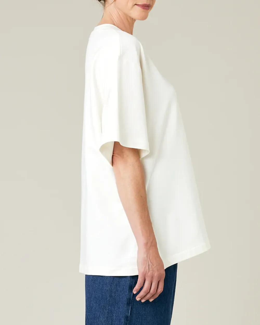 OFF WHITE COTTON JERSEY SHORT DROP SLEEVE TOP