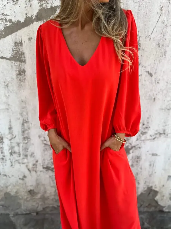 V-neck Long Dress