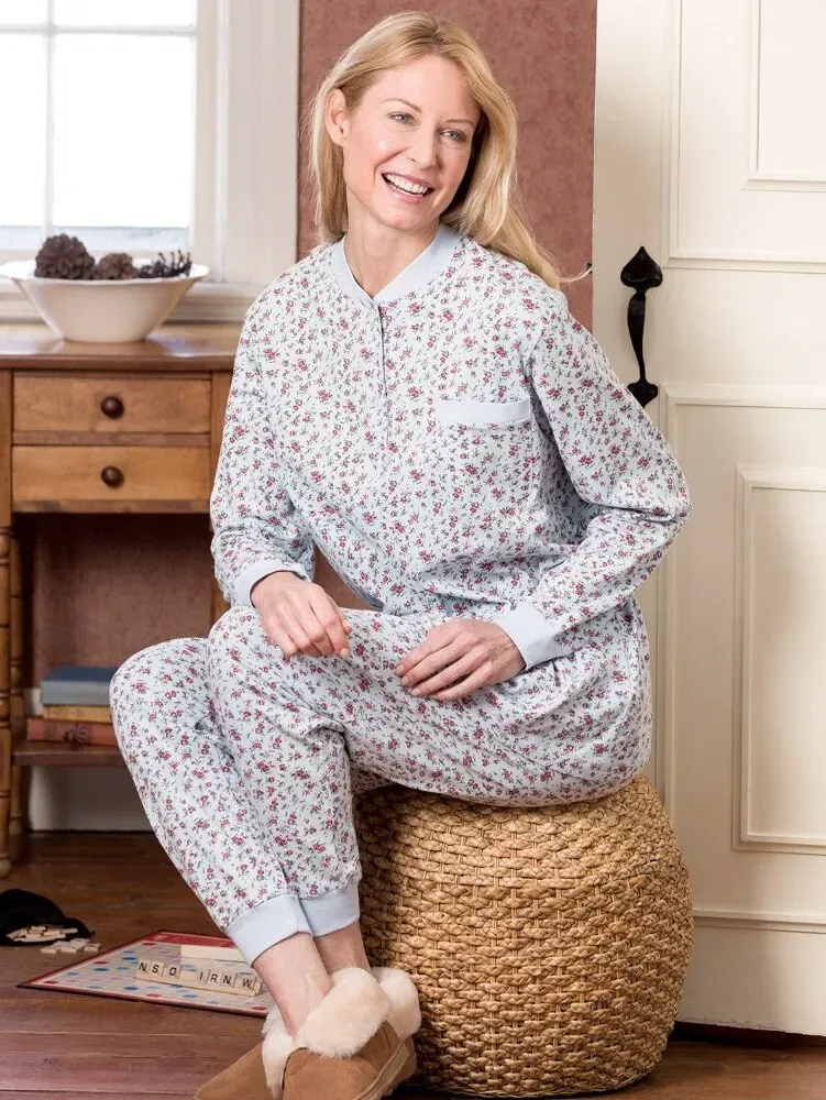 Women's Cotton Jersey Knit Ski Pajama Set