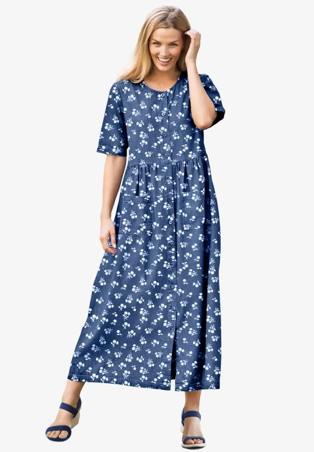 Short-Sleeve Denim Dress