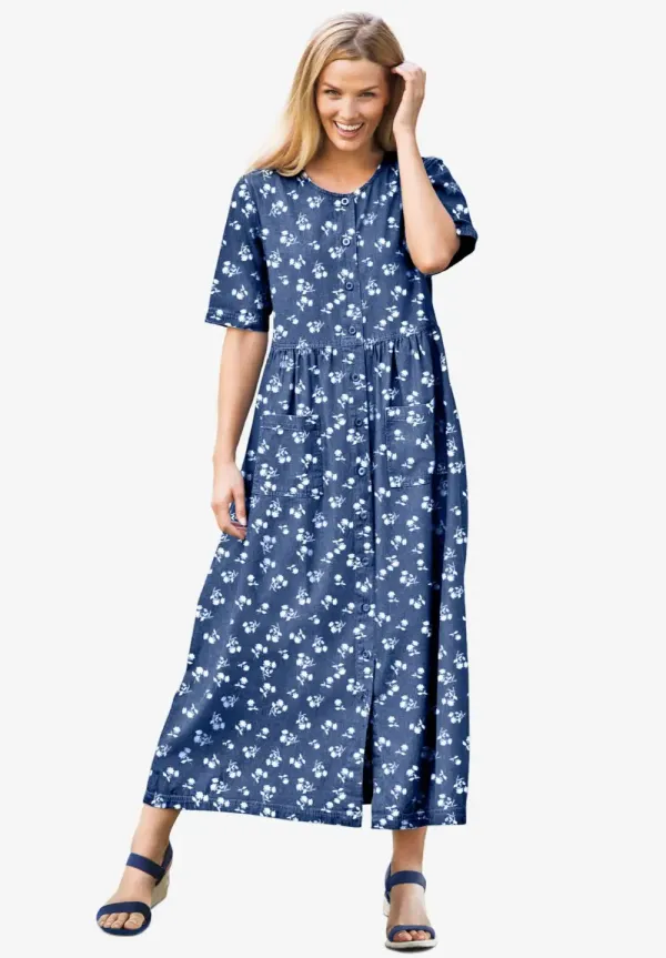 Short-Sleeve Denim Dress